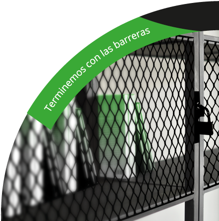 lema: terminemos con las barreras. imagen Libros encerrados tras una reja.